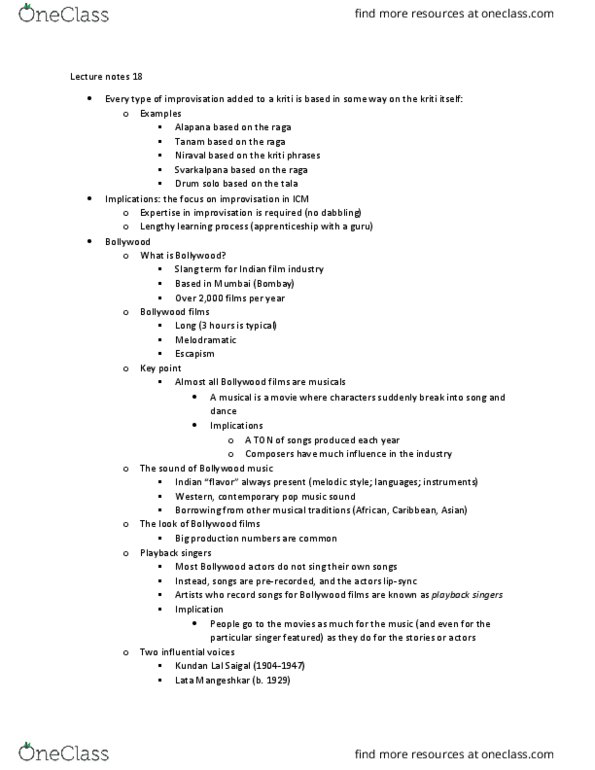 MUS 185 Lecture Notes - Lecture 18: Drum Solo, Alapana, Escapism thumbnail