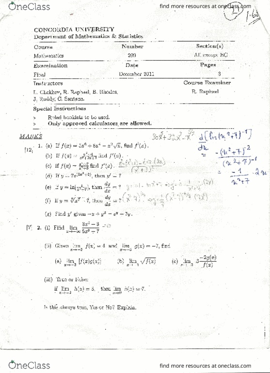 MATH 209 Final: Past-finals-Math-209(1) - OneClass