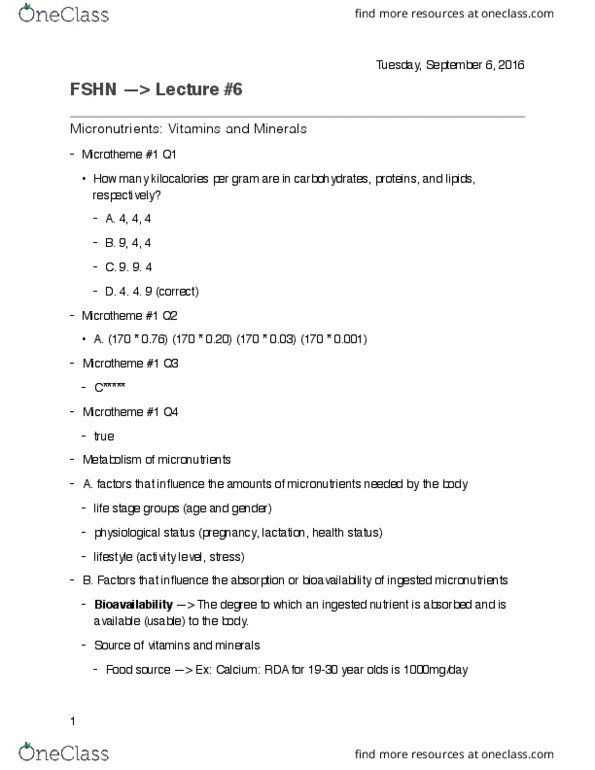 FSHN 101 Lecture Notes - Lecture 6: Spinach, Common Cold, Bioavailability thumbnail