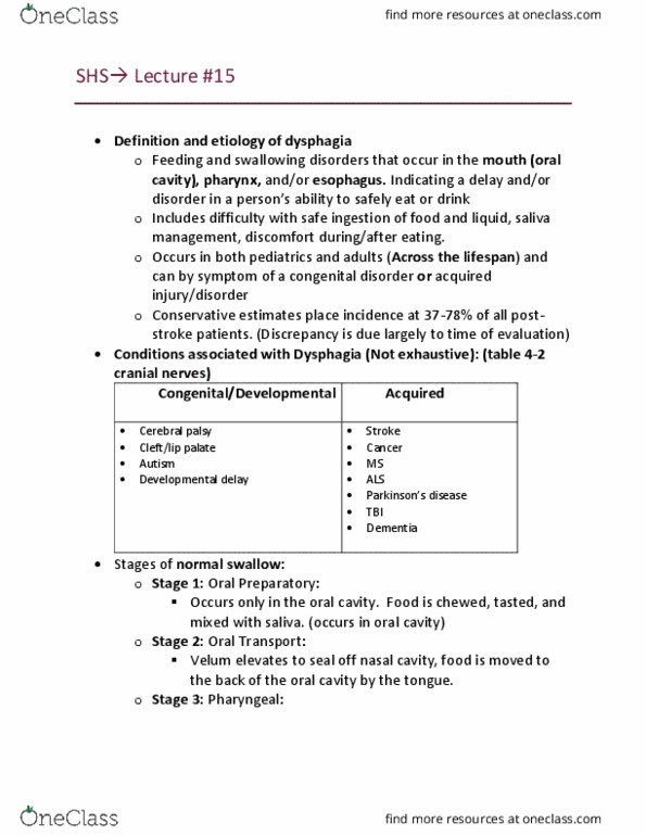 SHS 170 Lecture Notes - Lecture 15: Cerebral Palsy, Congenital Disorder, Cranial Nerves thumbnail