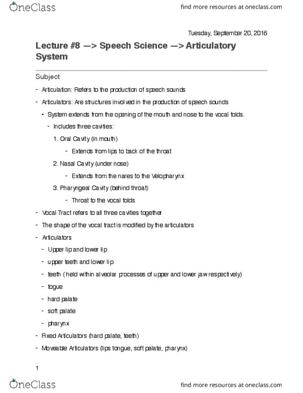 SHS 170 Lecture Notes - Lecture 8: Soft Palate, Fundamental Frequency, Vocal Folds thumbnail