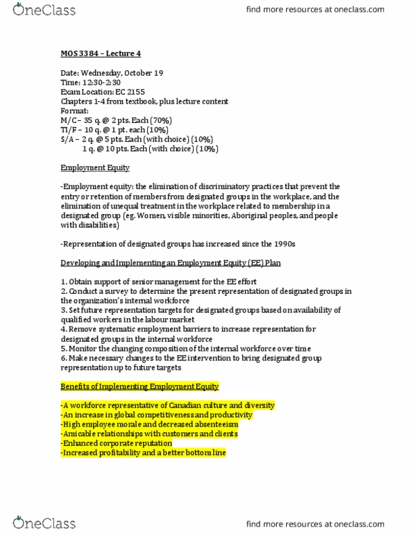 Management and Organizational Studies 3384A/B Lecture Notes - Lecture 4: Protected Group, Reasonable Accommodation, Job Performance thumbnail