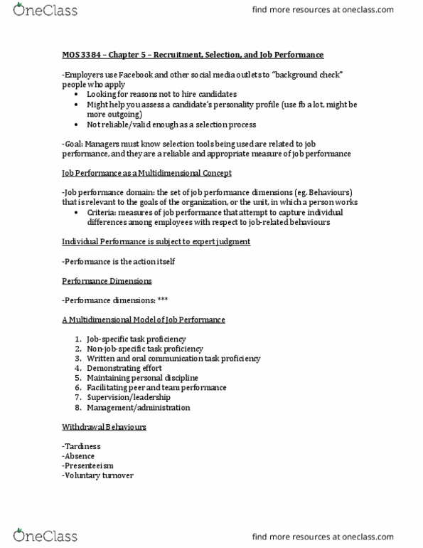 Management and Organizational Studies 3384A/B Lecture Notes - Lecture 6: Workplace Aggression, Online Analytical Processing, Job Performance thumbnail