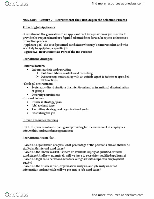 Management and Organizational Studies 3384A/B Lecture Notes - Lecture 7: Employment Agency, Service Canada, Executive Search thumbnail