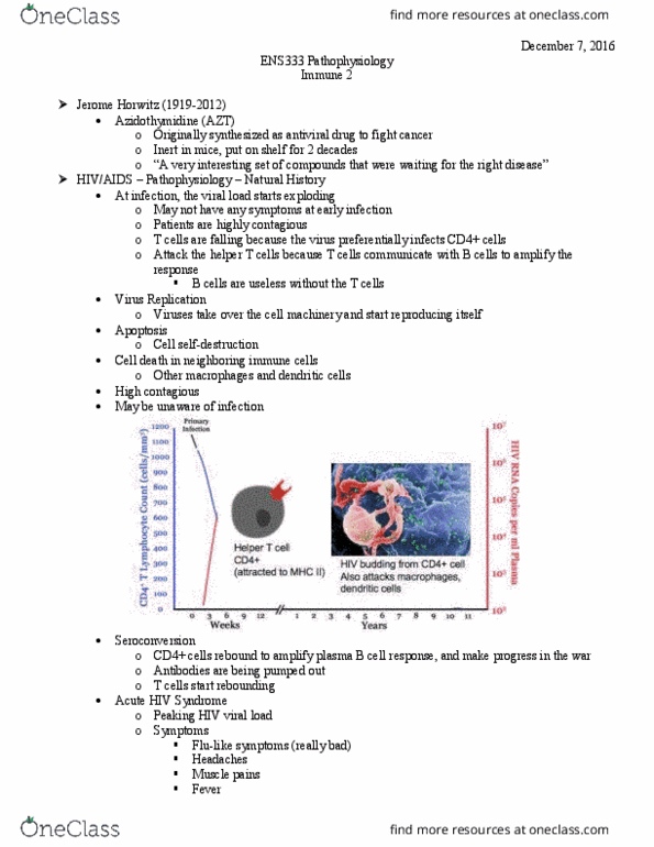 ENS 333 Lecture Notes - Lecture 15: Reverse Transcriptase, Viral Load, Seroconversion thumbnail