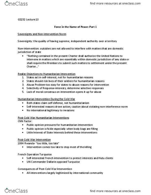 GS232 Lecture Notes - Lecture 10: Humanitarian Intervention, Non-Interventionism, Hutu thumbnail