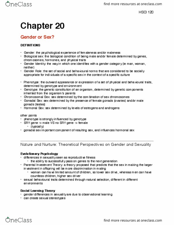 HSCI 120 Chapter Notes - Chapter 20: Genetic Disorder, Ovulation, Cisgender thumbnail