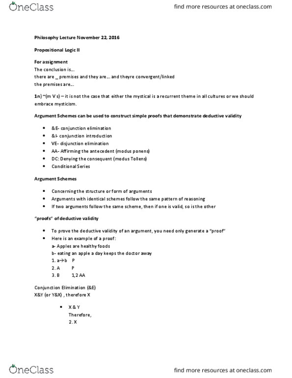 PHIL 1200H Lecture Notes - Lecture 18: Modus Ponens, Conjunction Elimination, Disjunction Elimination thumbnail
