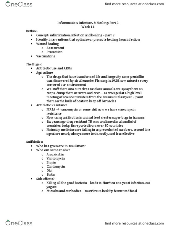 Nursing 2230A/B Lecture Notes - Lecture 11: Wound Healing, Pressure Ulcer, Asepsis thumbnail