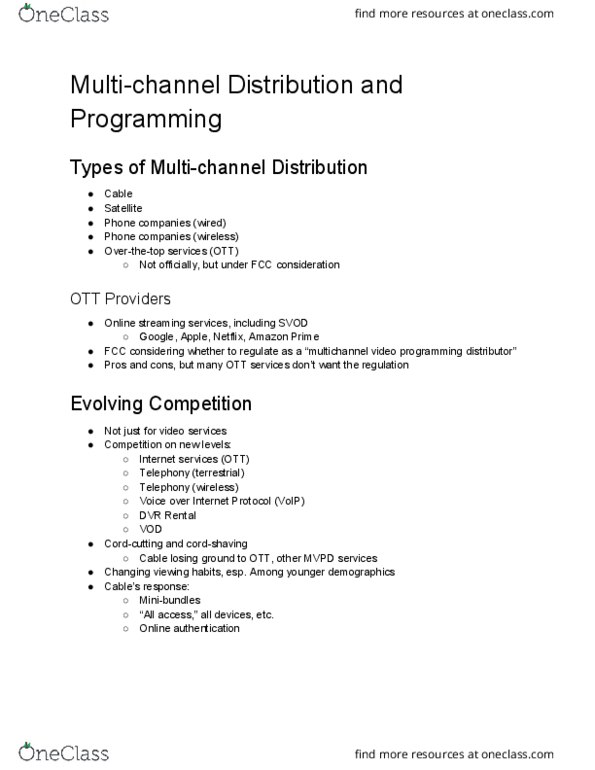 RTV 4500 Lecture Notes - Lecture 16: The 4400, Multichannel Video Programming Distributor, Video On Demand thumbnail