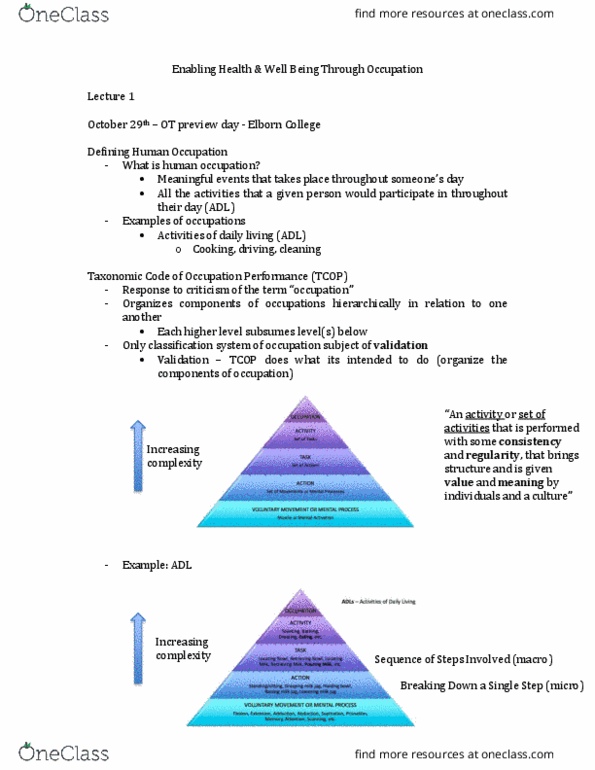 Rehabilitation Sciences 3125A/B Lecture Notes - Fall 2016, Lecture