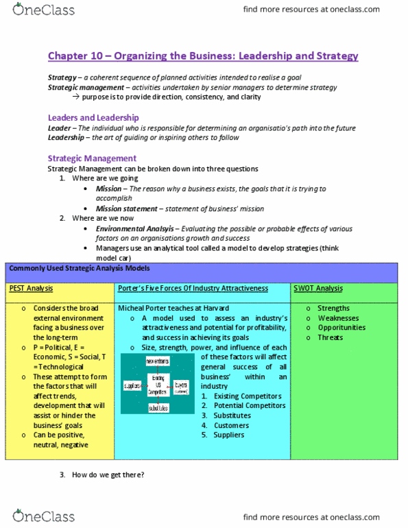 MGTA01H3 Chapter Notes - Chapter 10: Model Car, Swot Analysis, Pest Analysis thumbnail