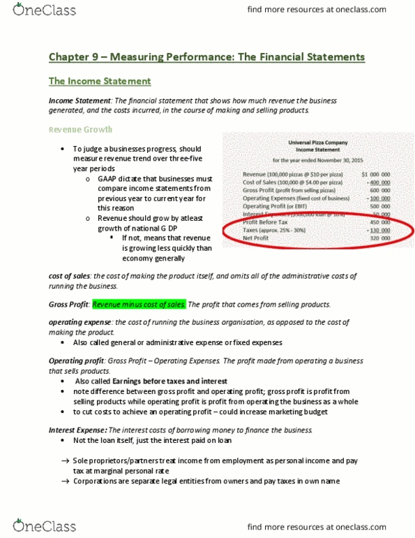 MGTA01H3 Chapter Notes - Chapter 9: Earnings Before Interest And Taxes, Net Profit, Balance Sheet thumbnail