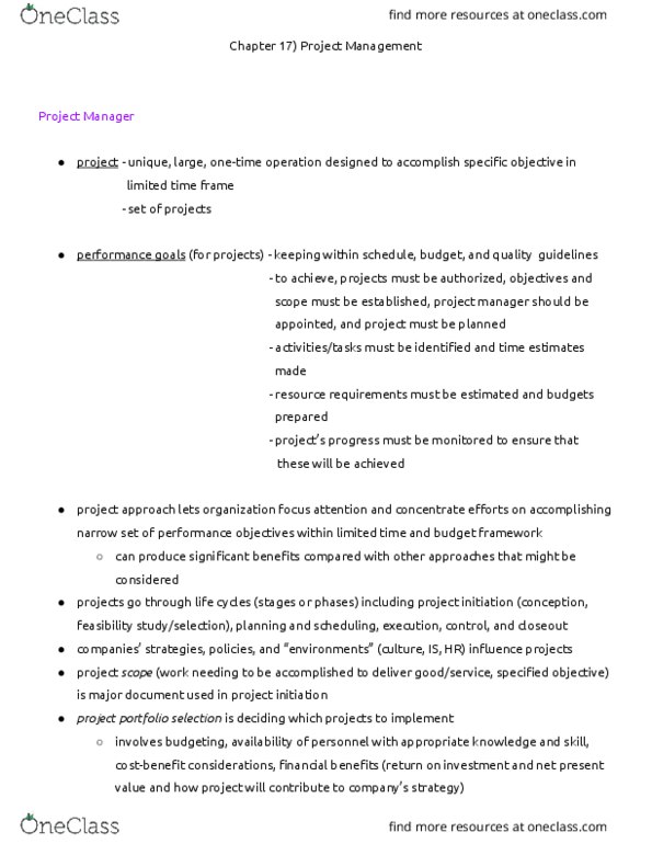 COMM 225 Chapter Notes - Chapter 17: Work Breakdown Structure, Critical Path Method, Ehealth Exchange thumbnail