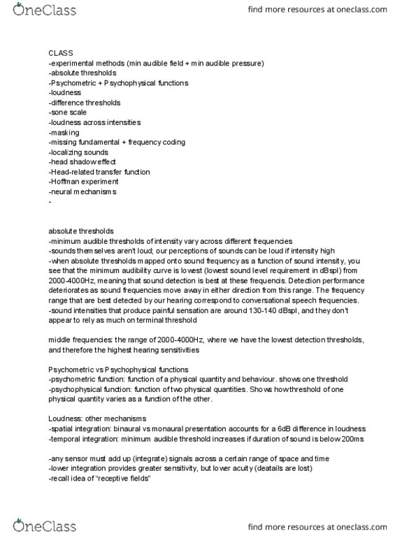 PSY 3108 Chapter Notes - Chapter 6: Spherical Coordinate System, Basilar Membrane, Psychometric Function thumbnail