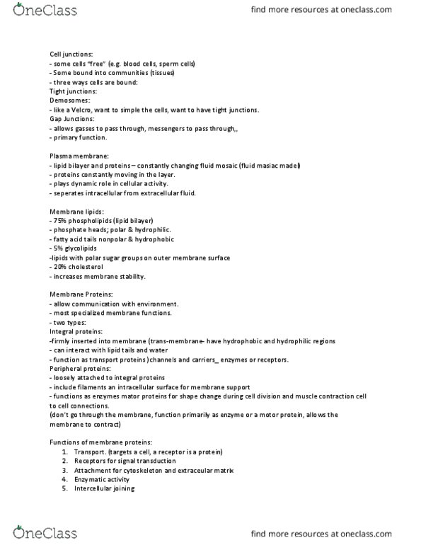 ANP 1105 Lecture Notes - Lecture 1: Cell Junction, Lipid Bilayer, Tight Junction thumbnail