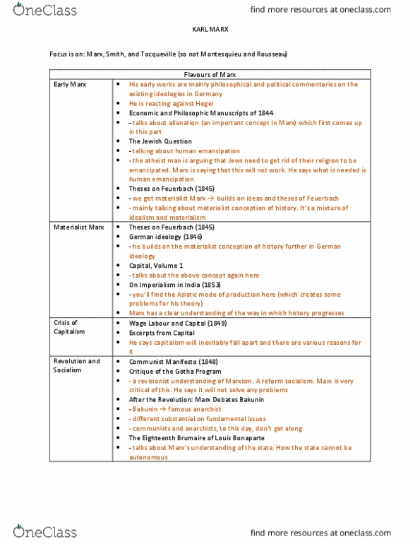 SOCI 330 Lecture Notes - Lecture 13: Asiatic Mode Of Production, Young Hegelians, Capital, Volume I thumbnail