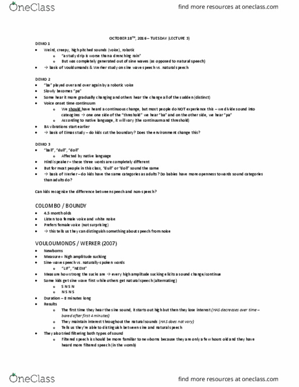 PSYC 304 Lecture Notes - Lecture 13: Voice-Onset Time, White Noise, Habituation thumbnail