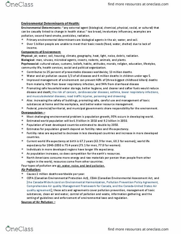 HSS 1101 Lecture Notes - Lecture 1: Canadian Environmental Assessment Act, Canadian Environmental Protection Act, 1999, Sulfur Dioxide thumbnail