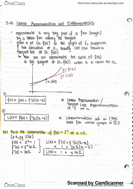 MATH 100 Chapter 3.10 page 251-257: Linear Approximation and Differentials thumbnail