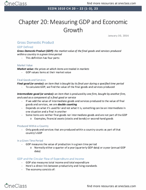ECON 1010 Chapter Notes - Chapter 20 - 22(1-3), 23: Gdp Deflator, Frictional Unemployment, Labour Force Survey thumbnail