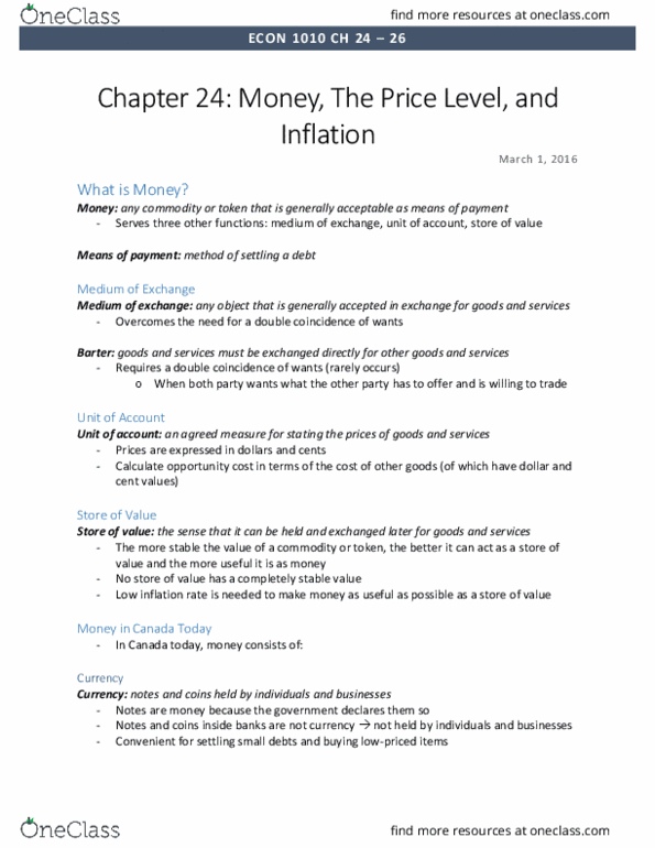 ECON 1010 Chapter Notes - Chapter 24 - 26: Foreign Exchange Market, The Foreign Exchange, Nominal Interest Rate thumbnail