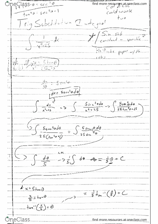 MAC 2312 Lecture 3: Trigonometric Substitution integral thumbnail