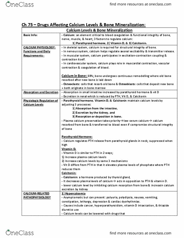 PHA 3112 Chapter Notes - Chapter 75: Bone Resorption, Calcium Gluconate, Vitamin D Deficiency thumbnail