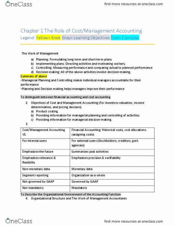 BUS 108 Chapter Notes - Chapter 1: Management Accounting, Cost Accounting, Standard Cost Accounting thumbnail