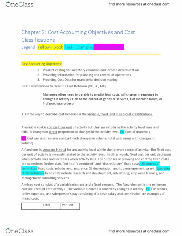 BUS 108 Chapter Notes - Chapter 2: Direct Labor Cost, Indirect Costs, Fixed Cost thumbnail