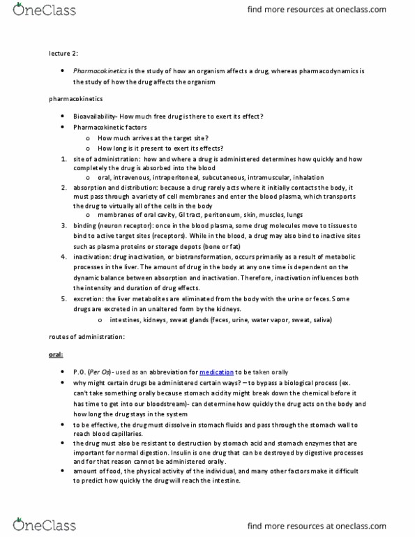 PSY 214 Lecture Notes - Lecture 2: Drug Metabolism, Psychoactive Drug, Abdominal Wall thumbnail