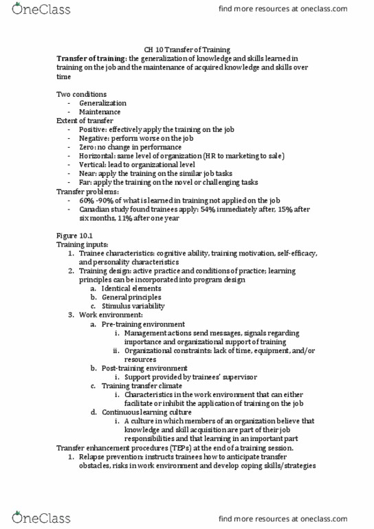 Management and Organizational Studies 3343A/B Lecture Notes - Lecture 10: Job Performance, Relapse Prevention thumbnail