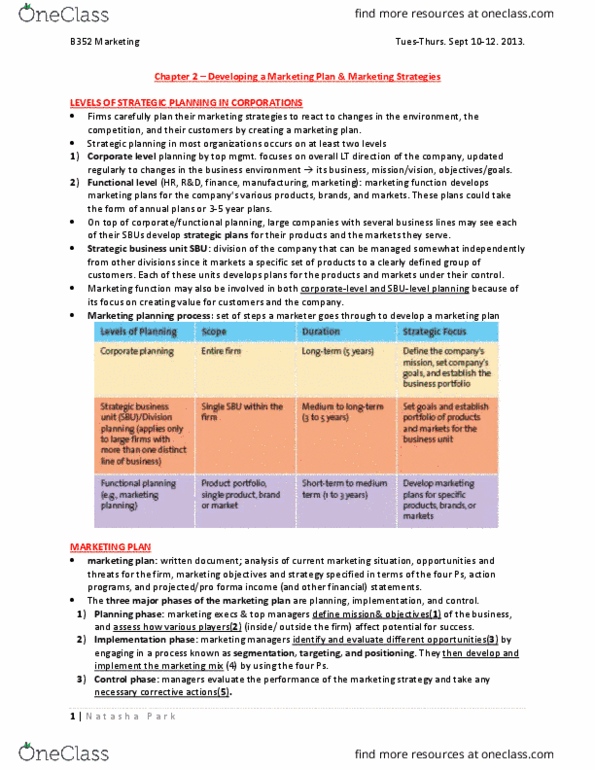 BU352 Chapter Notes - Chapter 2: Strategic Business Unit, Market Segmentation, Competitive Advantage thumbnail