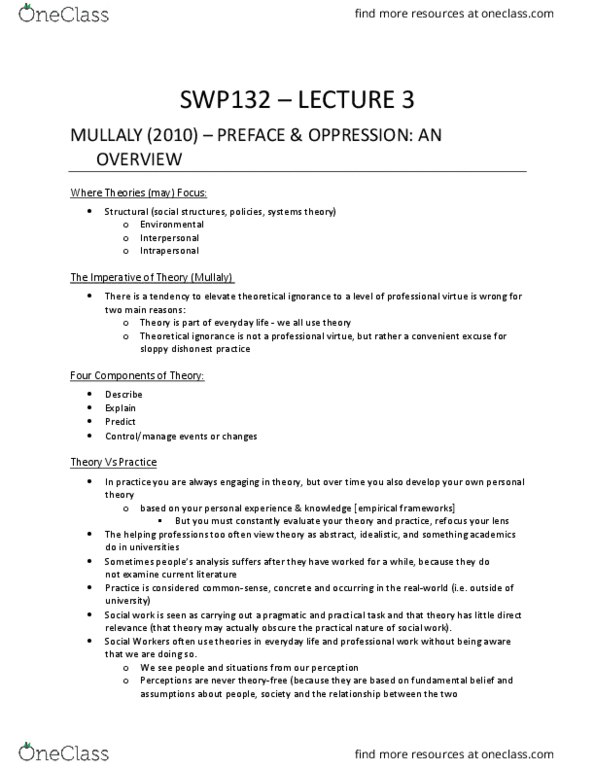 SWP 132 Lecture Notes - Lecture 3: Microaggression Theory, Narrative Therapy, Institutional Racism thumbnail