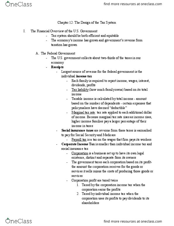 ECON 160 Chapter Notes - Chapter 12: Tax Rate, Payroll Tax, Social Insurance thumbnail