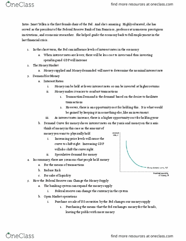 ECON-1111 Chapter Notes - Chapter 14: Janet Yellen, Nominal Interest Rate, Federal Funds Rate thumbnail