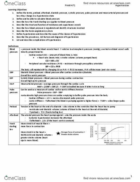 PHAR 471 Lecture Notes - Lecture 4: Cardiac Output, Arteriolosclerosis, Angiotensin thumbnail