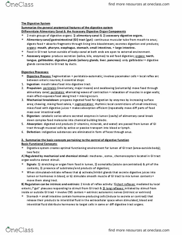 ANP 1107 Lecture Notes - Lecture 1: Vasoactive Intestinal Peptide, Gastrointestinal Tract, Muscular Layer thumbnail