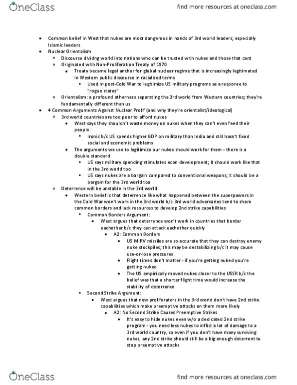 HISTORY 224 Chapter Notes - Chapter 8: Nuclear Proliferation, Multiple Independently Targetable Reentry Vehicle, Nuclear Safety And Security thumbnail
