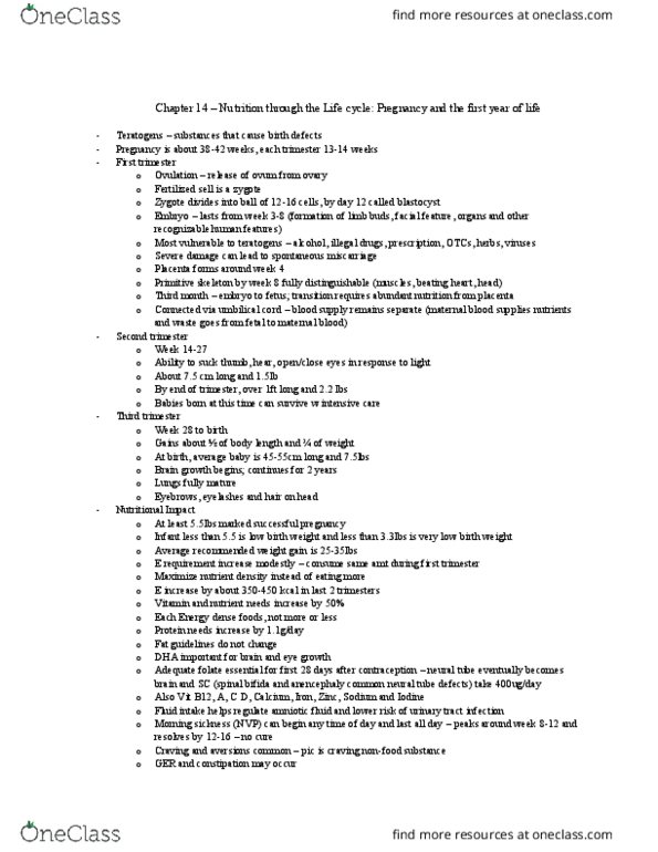 FNN 111 Chapter Notes - Chapter 14-15: Neural Tube Defect, Urinary Tract Infection, Spina Bifida thumbnail