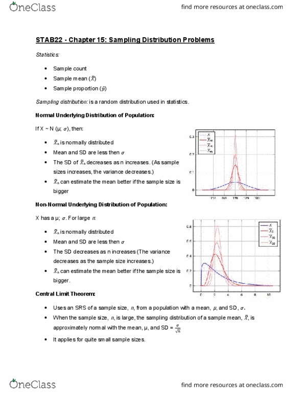 STAB22H3 Chapter Notes - Chapter 15 - 17: Central Limit Theorem, Simple Random Sample, Confidence Interval thumbnail
