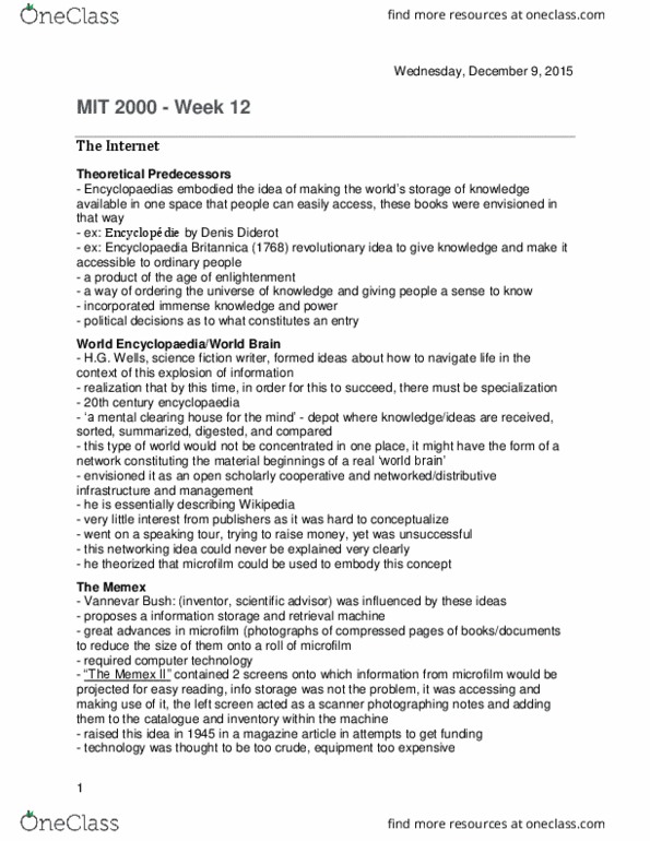 Media, Information and Technoculture 2000F/G Lecture Notes - Lecture 12: Darpa, Altair 8800, Vannevar Bush thumbnail