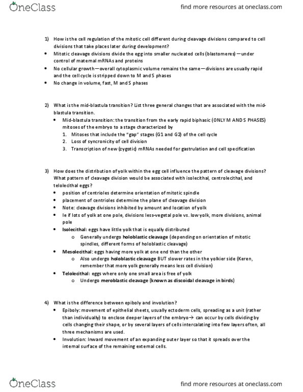 BIOL303 Lecture Notes - Lecture 5: Spindle Apparatus, Polarity In Embryogenesis, Blastula thumbnail