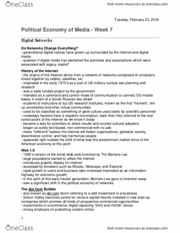 Media, Information and Technoculture 2100F/G Lecture Notes - Lecture 7: Web 2.0, Geek, 7Digital thumbnail
