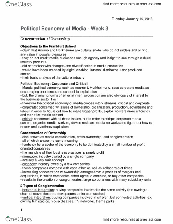 Media, Information and Technoculture 2100F/G Lecture Notes - Lecture 3: Telecommunications Act Of 1996, Federal Communications Commission, Major Film Studio thumbnail