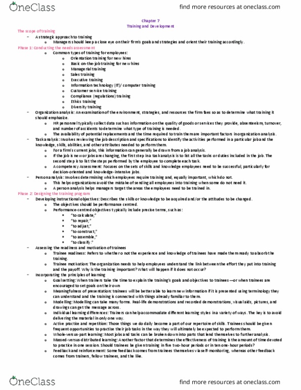 ADM 2337 Chapter Notes - Chapter 7: Customer Service Training, Learning Management System, Job Analysis thumbnail