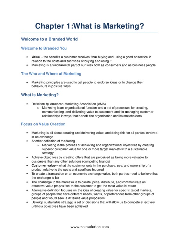 BUS 343 Chapter Notes - Chapter 1: American Marketing Association, Customer Relationship Management, Value Proposition thumbnail