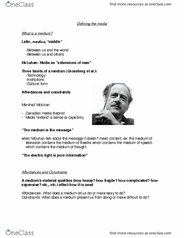 COMS 1000 Lecture Notes - Lecture 2: Marshall Mcluhan thumbnail