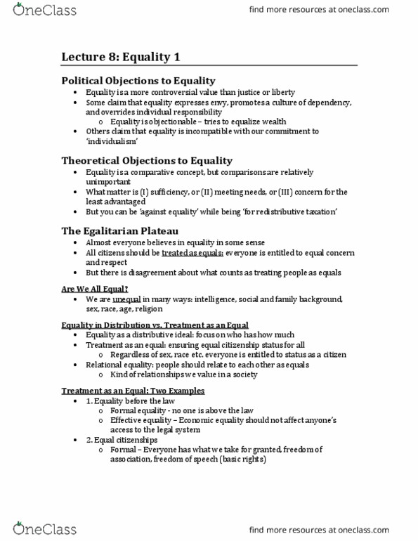 Political Science 1020E Lecture 8: Lecture 8 - Equality 1 thumbnail