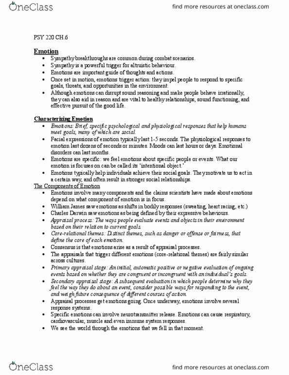 PSY220H5 Chapter Notes - Chapter 6: Paul Ekman, Periaqueductal Gray, Orbitofrontal Cortex thumbnail